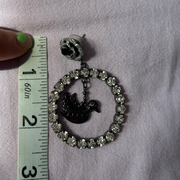 Betsey Johnson Rose Hoop Rhinestone Earrings with bird/duck - Picture 2 of 5